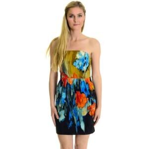 Anthropologie Strapless Watercolor Silk Blend Fitted Cocktail Dress size 8